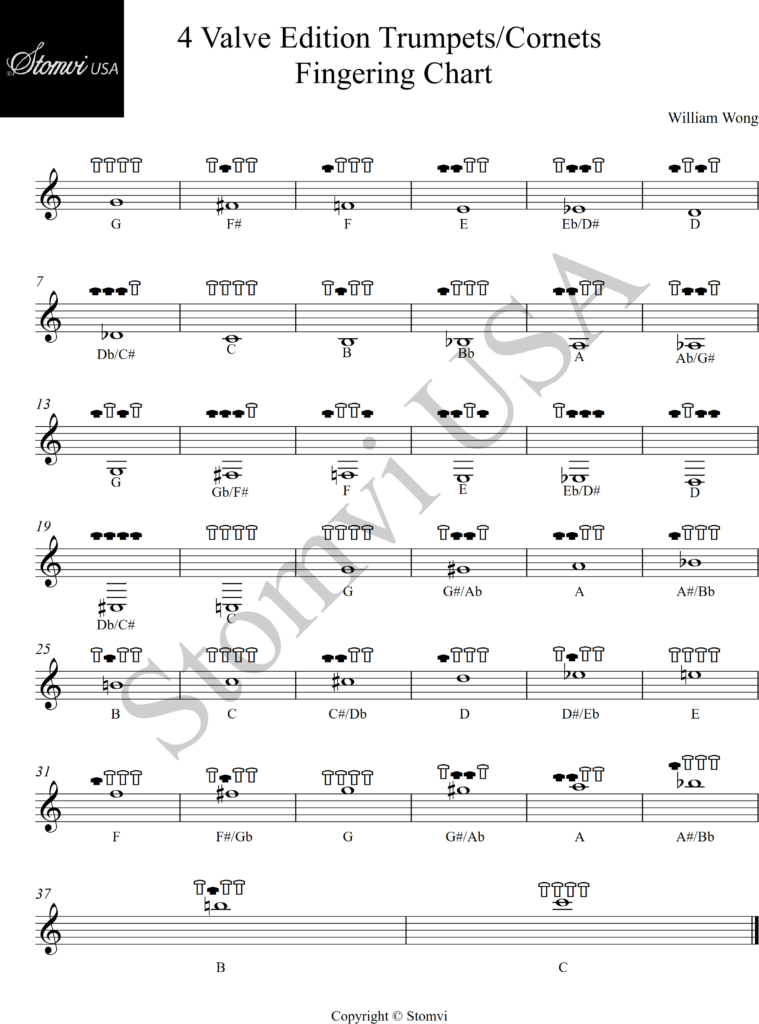 4 Valve Edition Bb Trumpet Fingering Chart - Stomvi USA